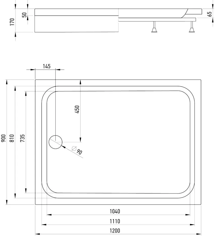 Поддон для душа Aleх Baitler AB12917H-1 120х90 прямоугольный, акриловый, белый