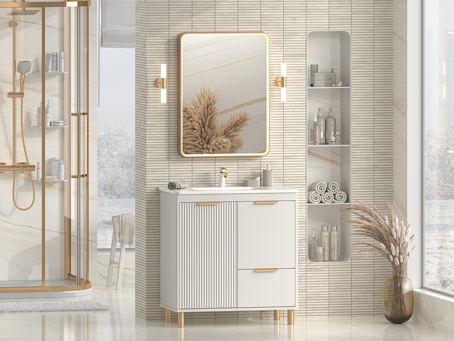 Тумба с раковиной Brevita Risacca Crema 80 напольная, серый