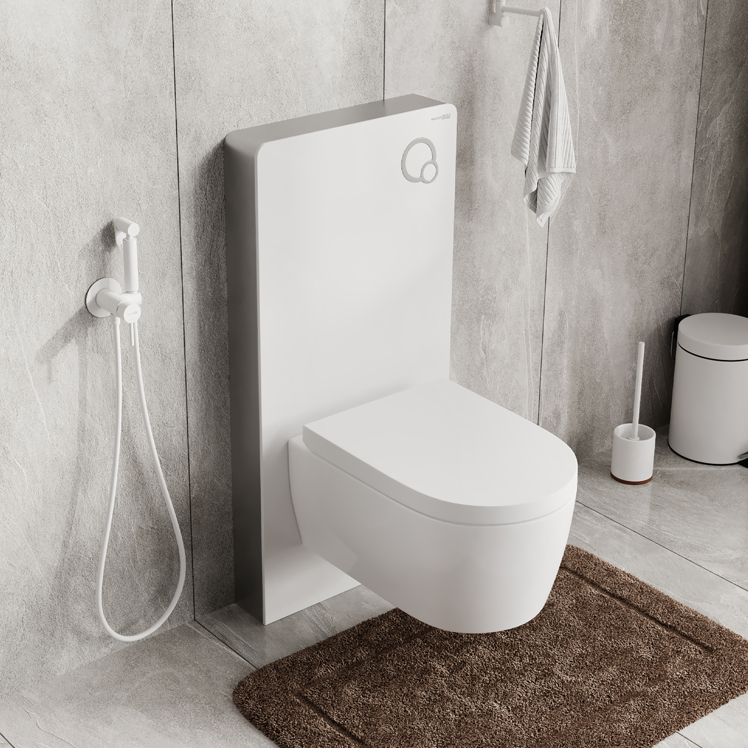 Инсталляция WasserKraft Naab 86TLT.040.PE.WH для подвесного унитаза, пристенный модуль, с пневматическим механизмом смыва