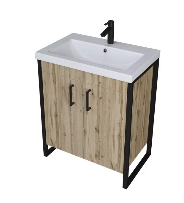 Тумба напольная 1Marka Grunge loft 70Н с раковиной Como 70, 2 двери, дуб вотан