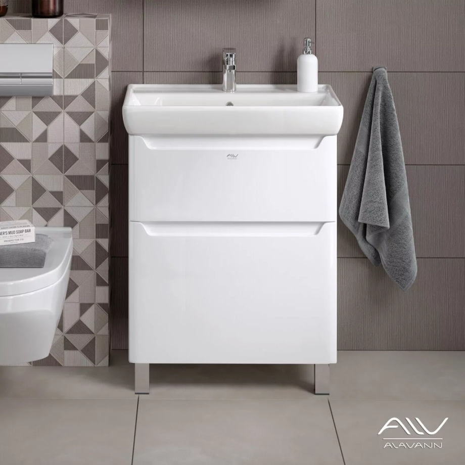 Тумба напольная Alavann Lana 70 с раковиной Q 70, белая