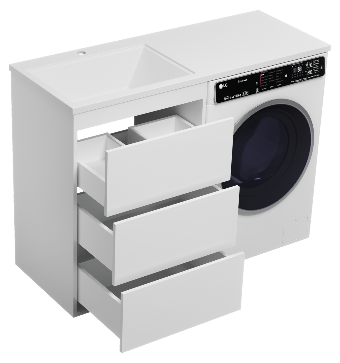 Тумба с раковиной Brevita Grafit 60 под стиральную машину, с раковиной Эстет Даллас 120 R, белый