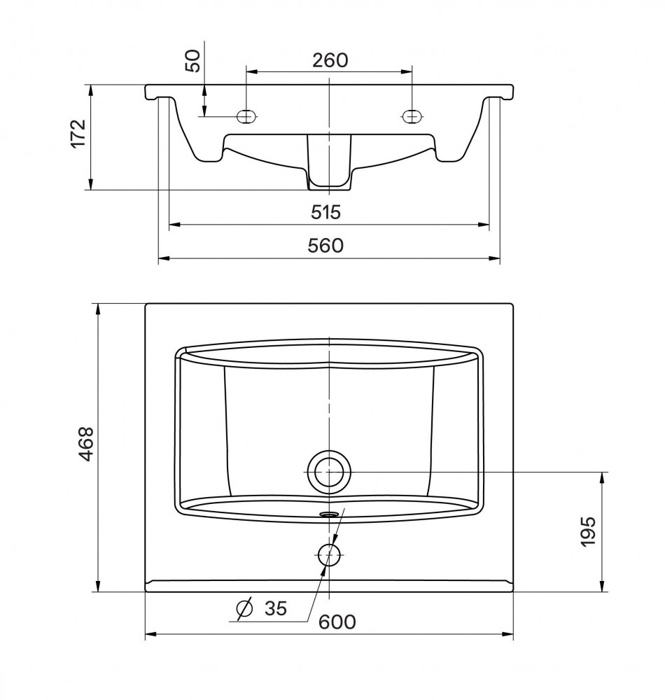 Тумба подвесная Viant Люксембург 60 с раковиной Элина 60, два ящика, темное дерево