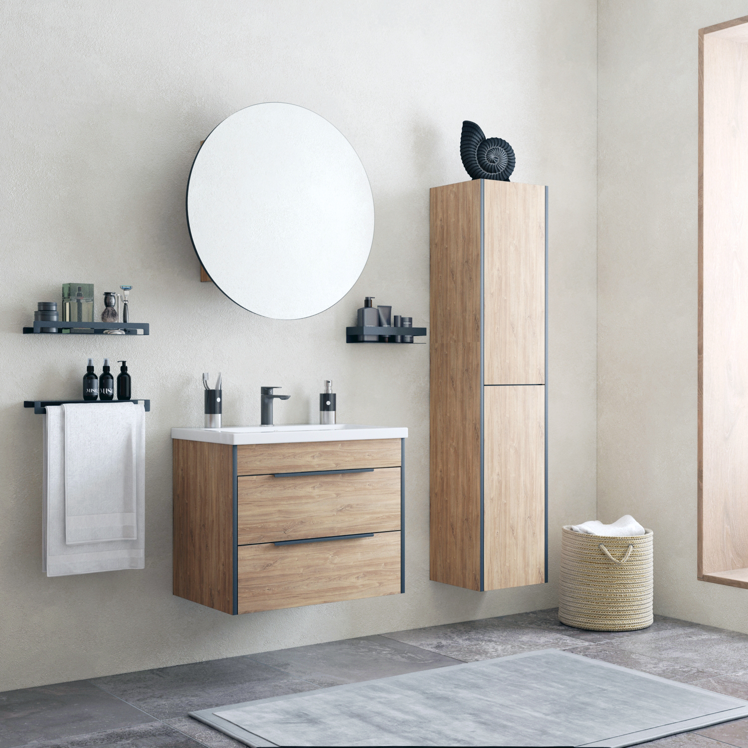 Тумба подвесная Corozo Форест 60 Z2 с раковиной Сомо 60 дуб конзас