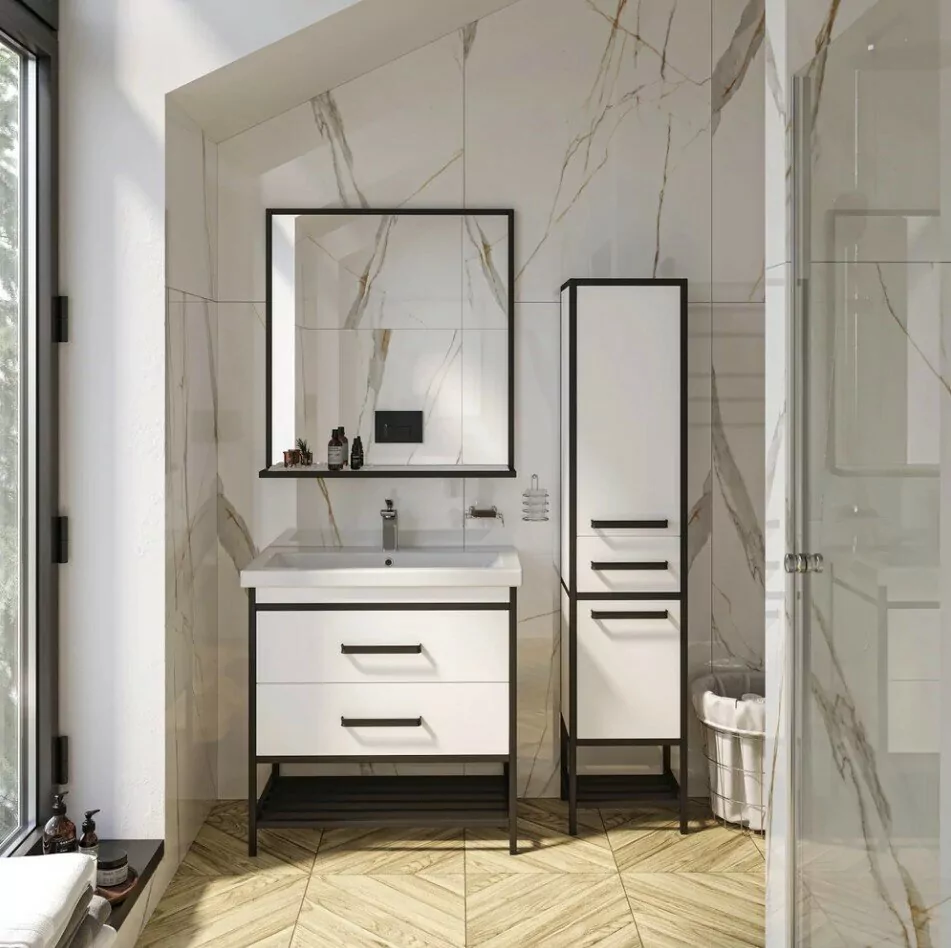 Зеркало Sanflor Норд 80 белый, черный муар