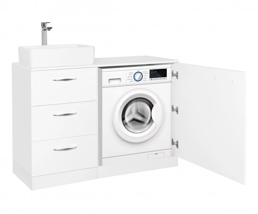 Тумба напольная Style Line Берн 120 Plus с раковиной Crea 35 Square, под стиральную машину, белая