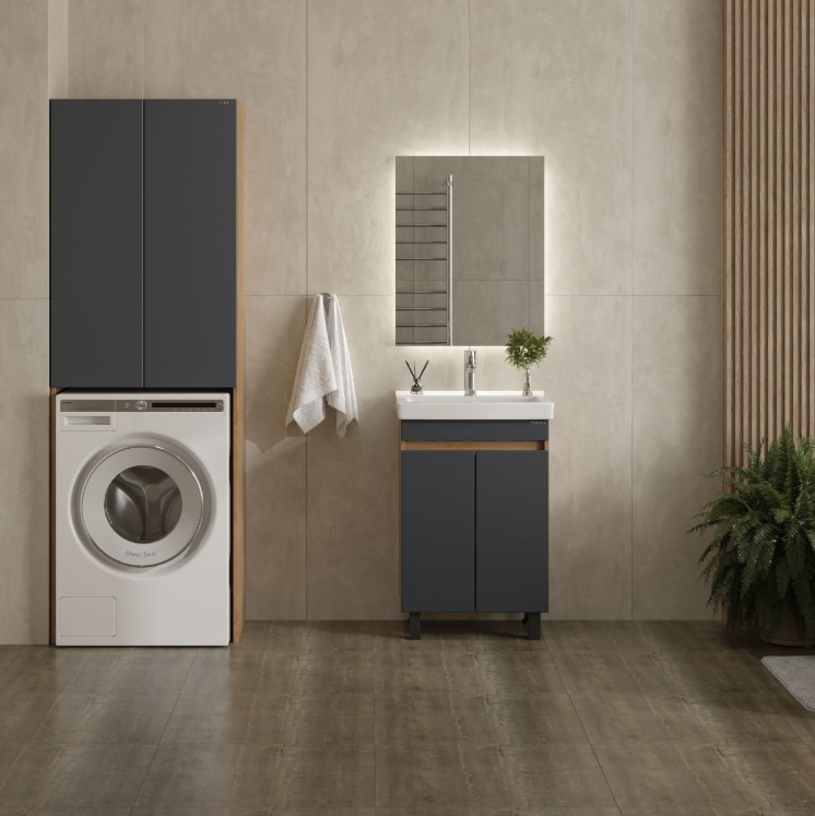 Тумба с раковиной Onika Милтон Квадро 55 напольная, серый/дуб сонома