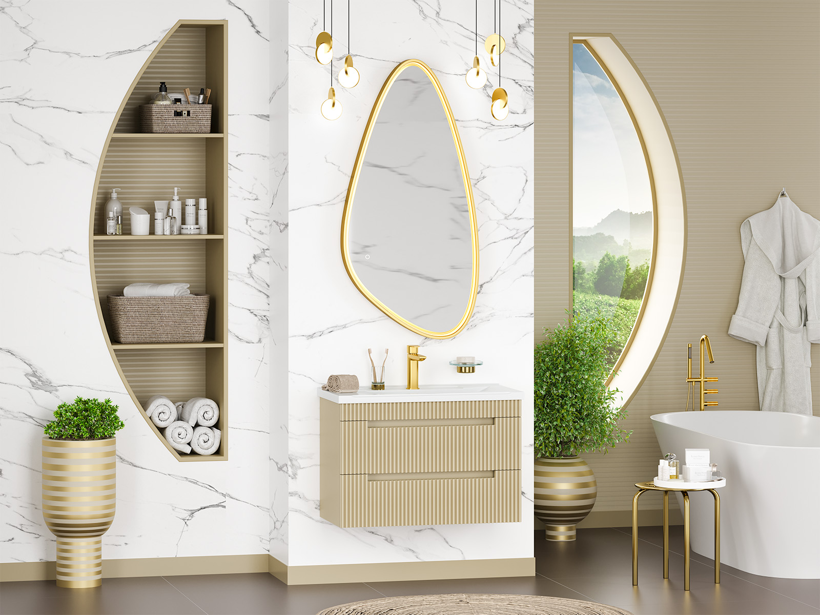 Тумба с раковиной Brevita Ariana 80 подвесная, капучино