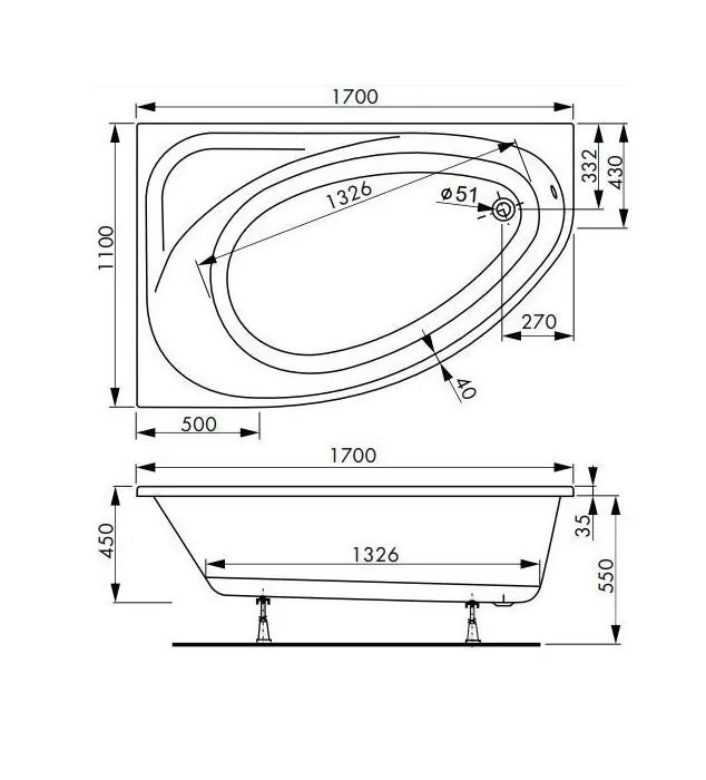 Ванна акриловая VagnerPlast Hapi 170х110 угловая, асимметричная, левая