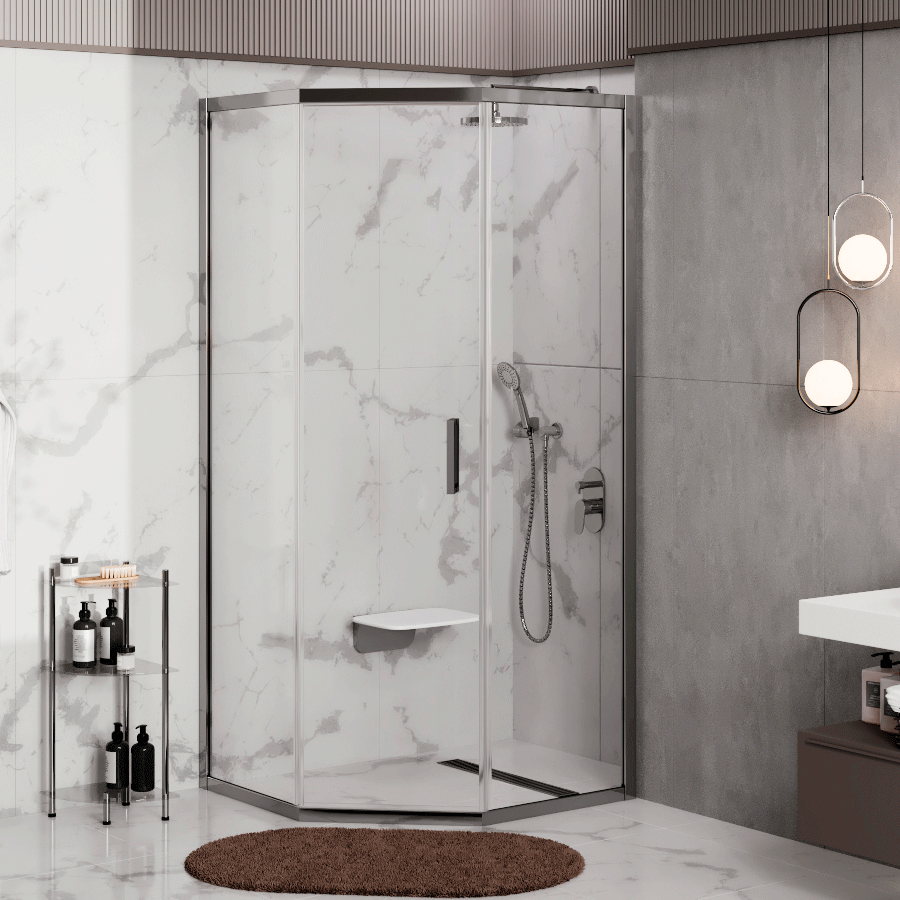 Душевой уголок WasserKraft Naab 86S11 90х90 пятиугольный, без поддона, прозрачное стекло, хром