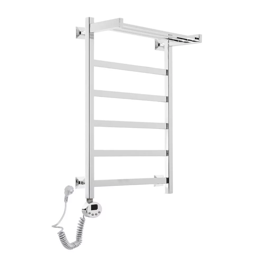 Полотенцесушитель электрический Domoterm Квадро Плюс П6 400Х800 EL левый, с полкой, хром