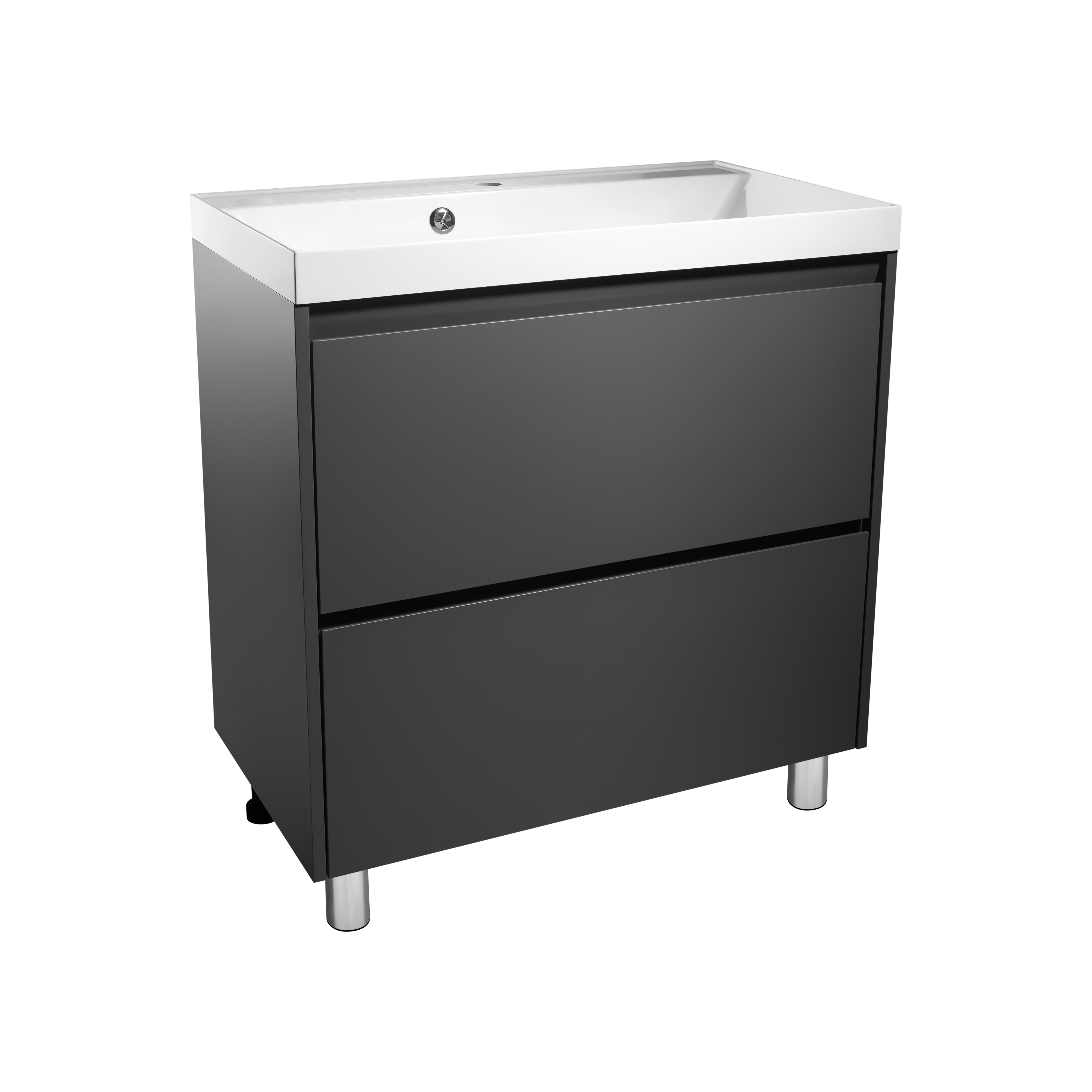 Тумба с раковиной Stella Polar Борнео 80, 2 ящ., Люкс, напольная, графит матовый