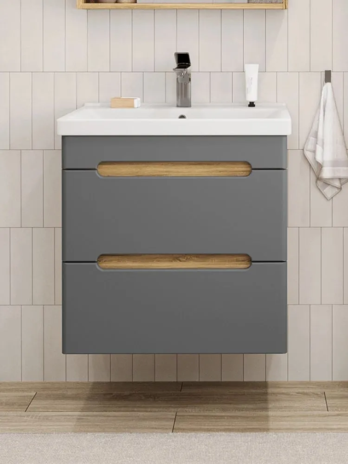 Тумба подвесная SanStar Diva 60 с раковиной Фест 60 (комплект), Gold Craft