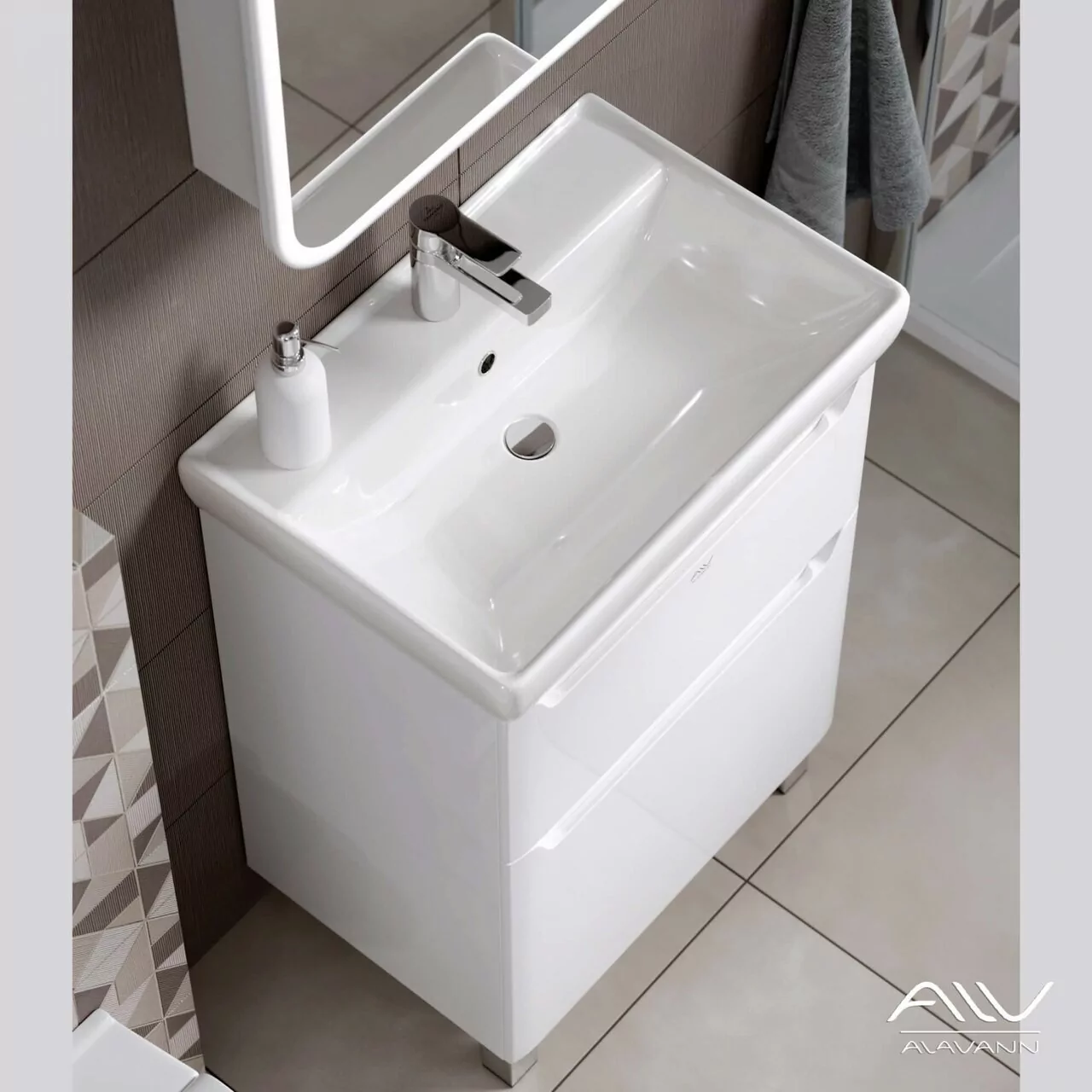 Тумба напольная Alavann Lana 70 с раковиной Q 70, белая
