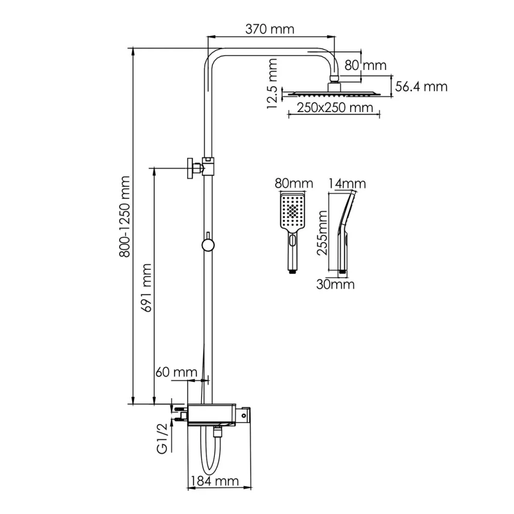 Душевая стойка WasserKraft A114.255.130.CB Thermo хром/черный Soft-touch от магазина Vanna-Vanna.ru!