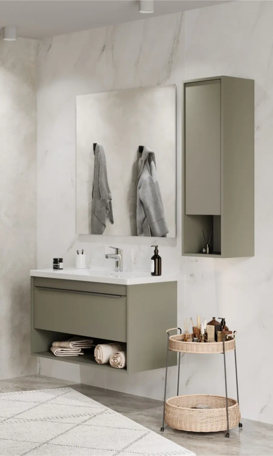 Тумба подвесная Aquaton Хоуп 100 с раковиной Миранда 100, 1 ящик, хаки от магазина Vanna-Vanna.ru!