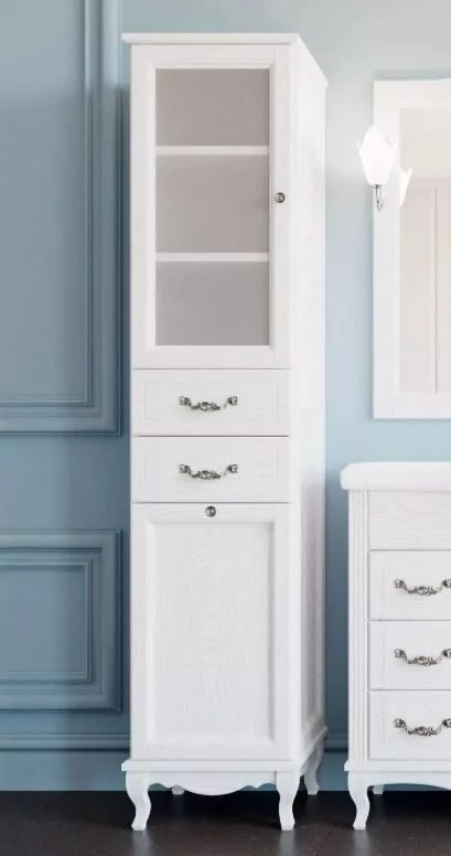 Пенал напольный ValenHouse Эллина 40 L с корзиной, белый, хром