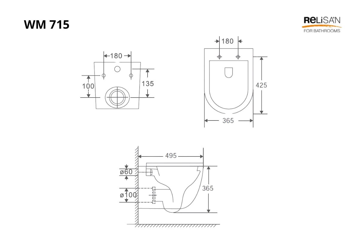 Унитаз подвесной Relisan WM 715/смыв торнадо, белый