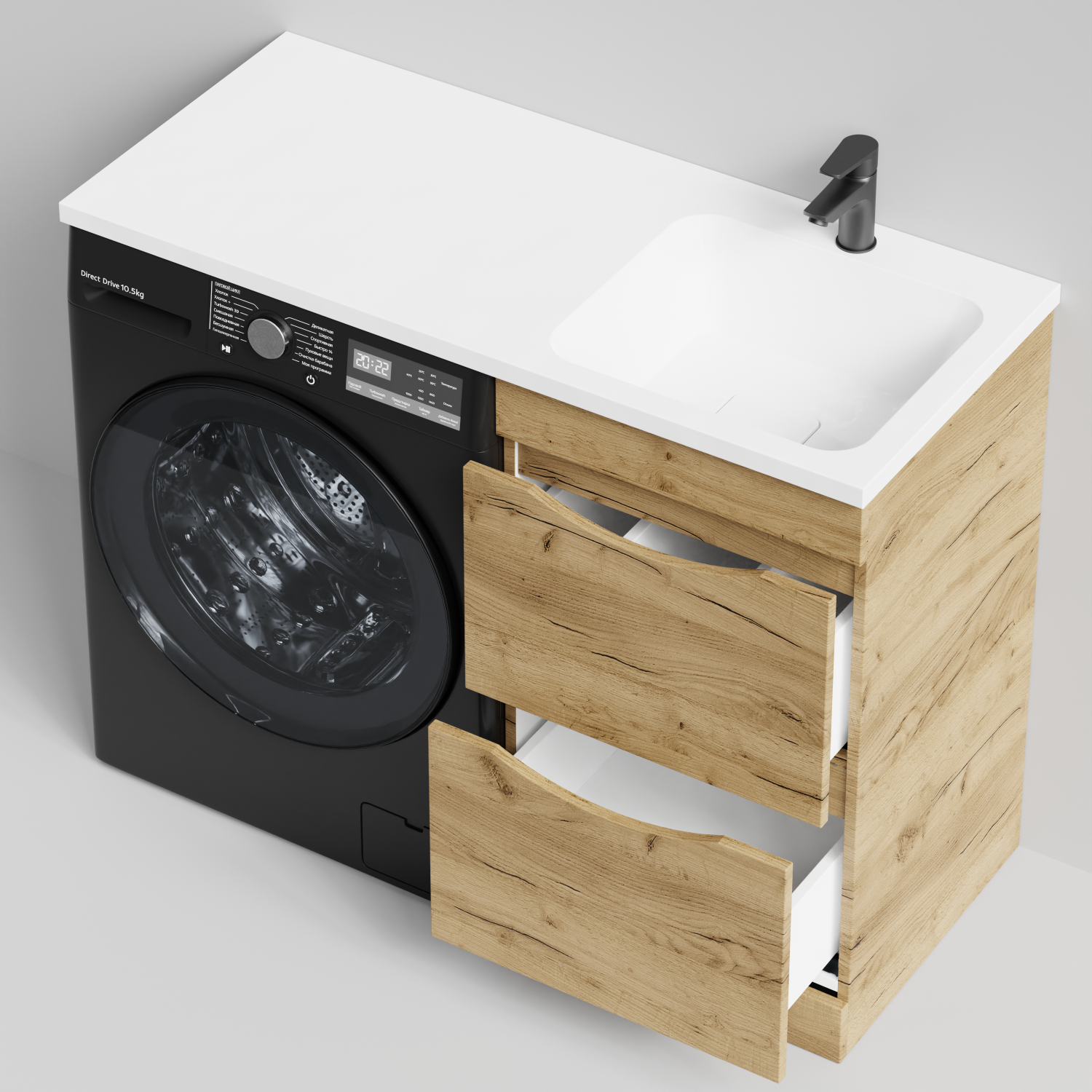 Тумба Vod-ok 48 с раковиной Смайл 110 напольная, под стиральную машину, правая, Дуб Тортуга