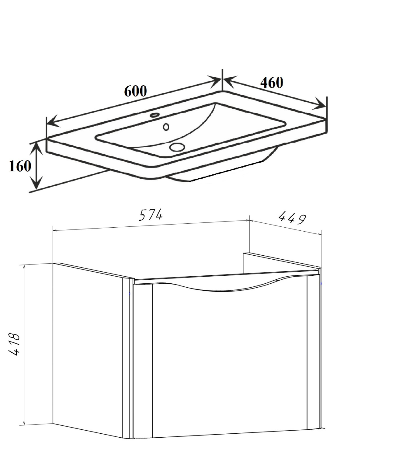 Тумба подвесная Runo Тоскана 60 с раковиной Никсон 60, белый