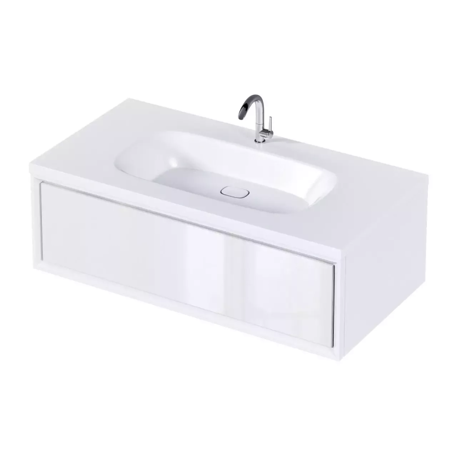 Тумба подвесная 1Marka Milacco 100П Pure White с раковиной Stella 100, 1 ящик, белый