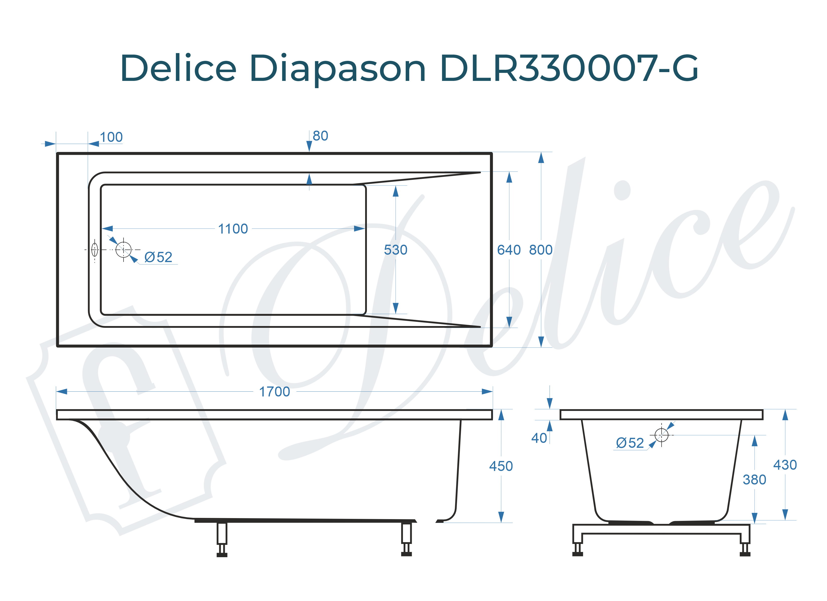 Ванна из литьевого мрамора Delice Diapason 170х80 глянцевая DLR330007-G