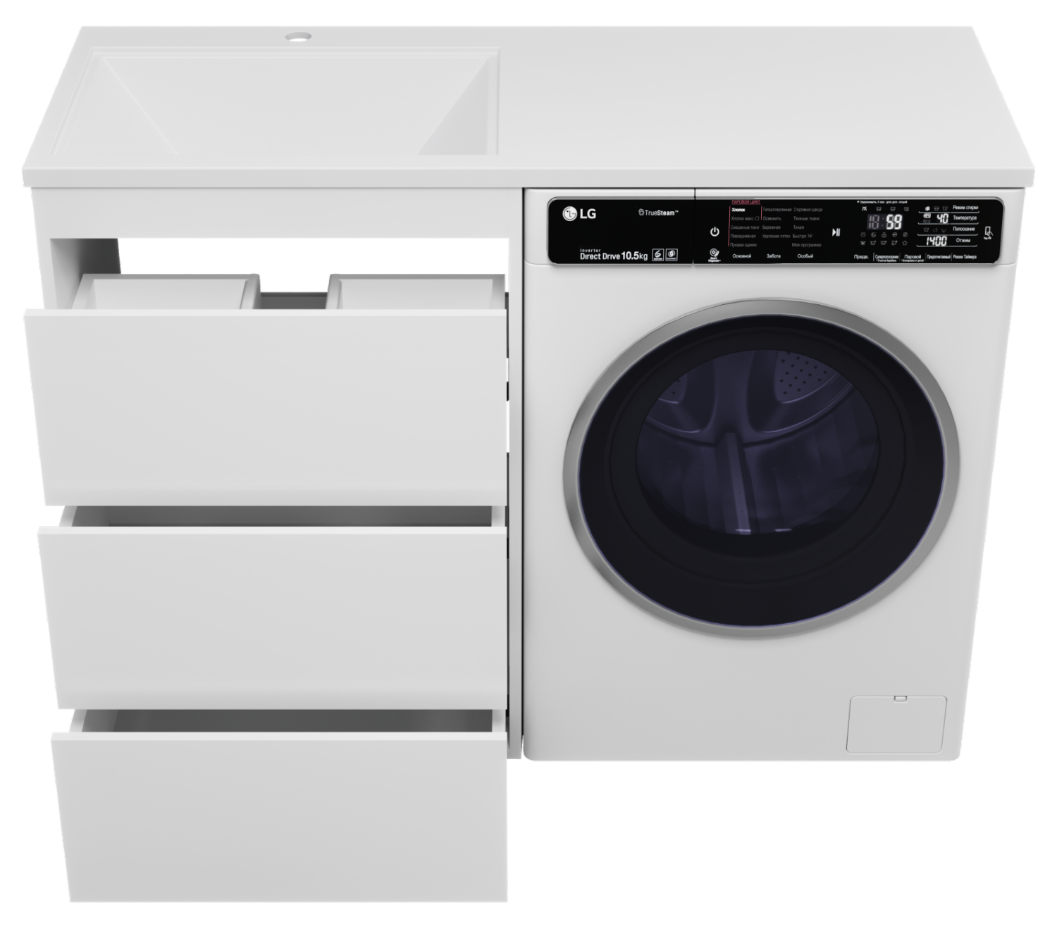 Тумба с раковиной Brevita Grafit 60 под стиральную машину, с раковиной Эстет Даллас 120 R, белый