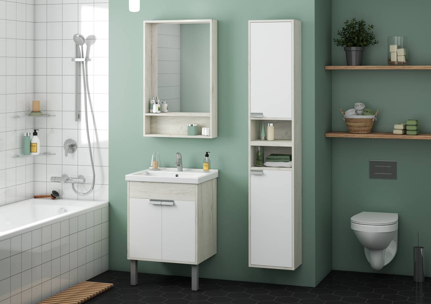 Тумба Aquaton Флай 60 с раковиной Миранда 60, подвесная, белый