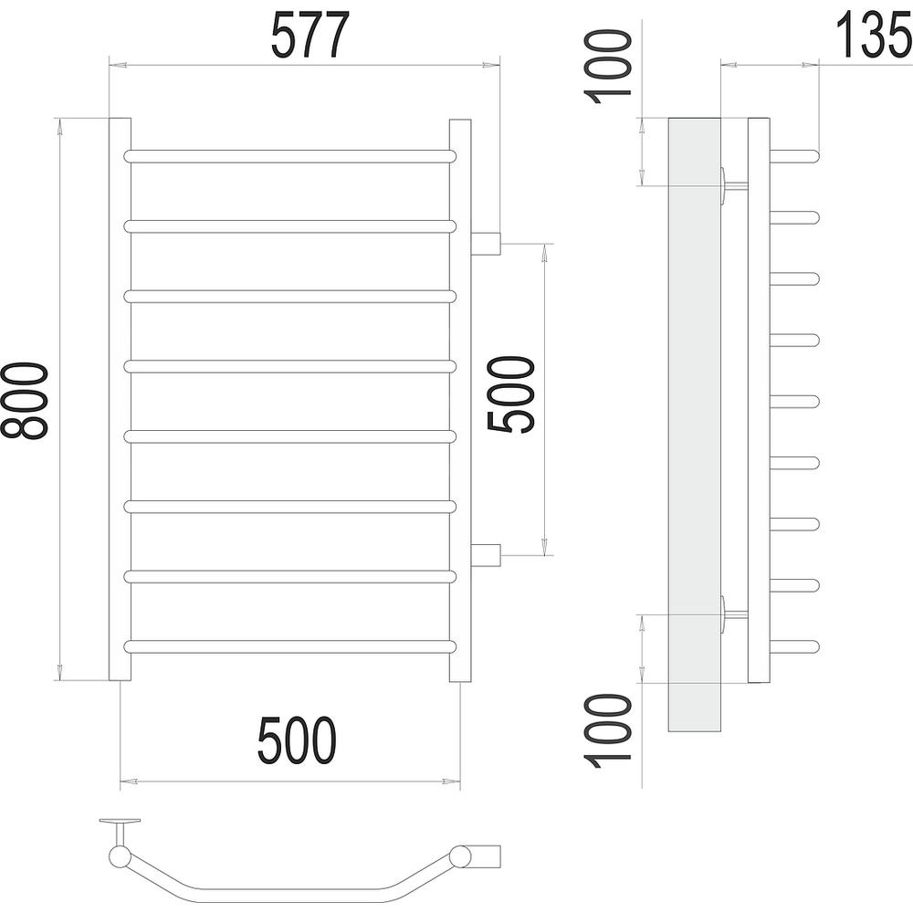 Полотенцесушитель водяной (боковое подключение) Terminus Виктория П8 50х80 бп 500