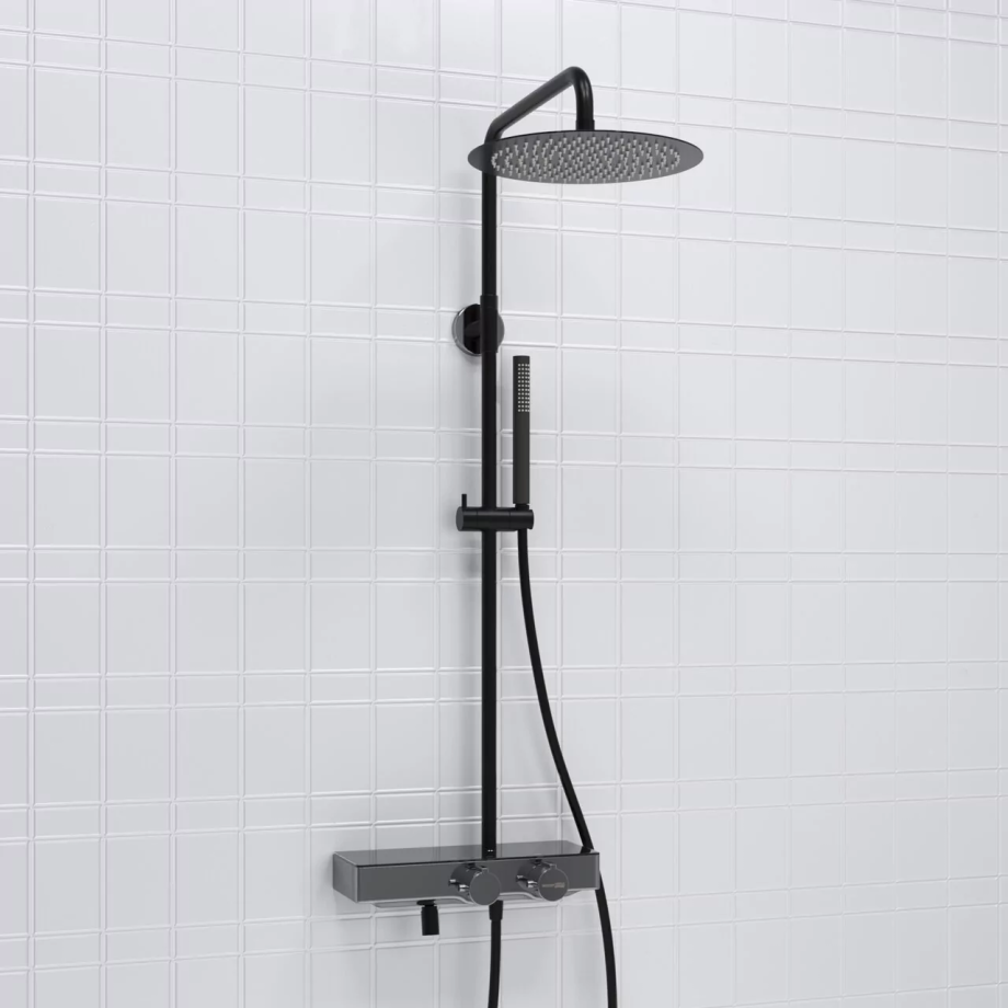 Душевая стойка WasserKraft A114.160.217.CB Thermo хром/черный Soft-touch