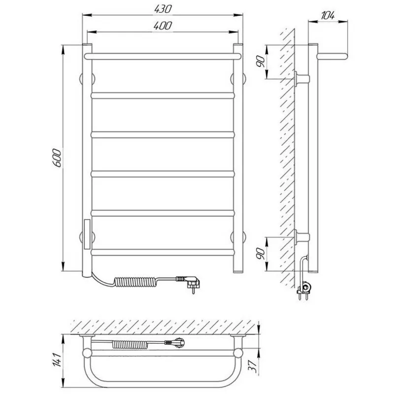 Полотенцесушитель электрический Laris Прайм ЧК 400х600 левый, белый матовый от магазина Vanna-Vanna.ru!
