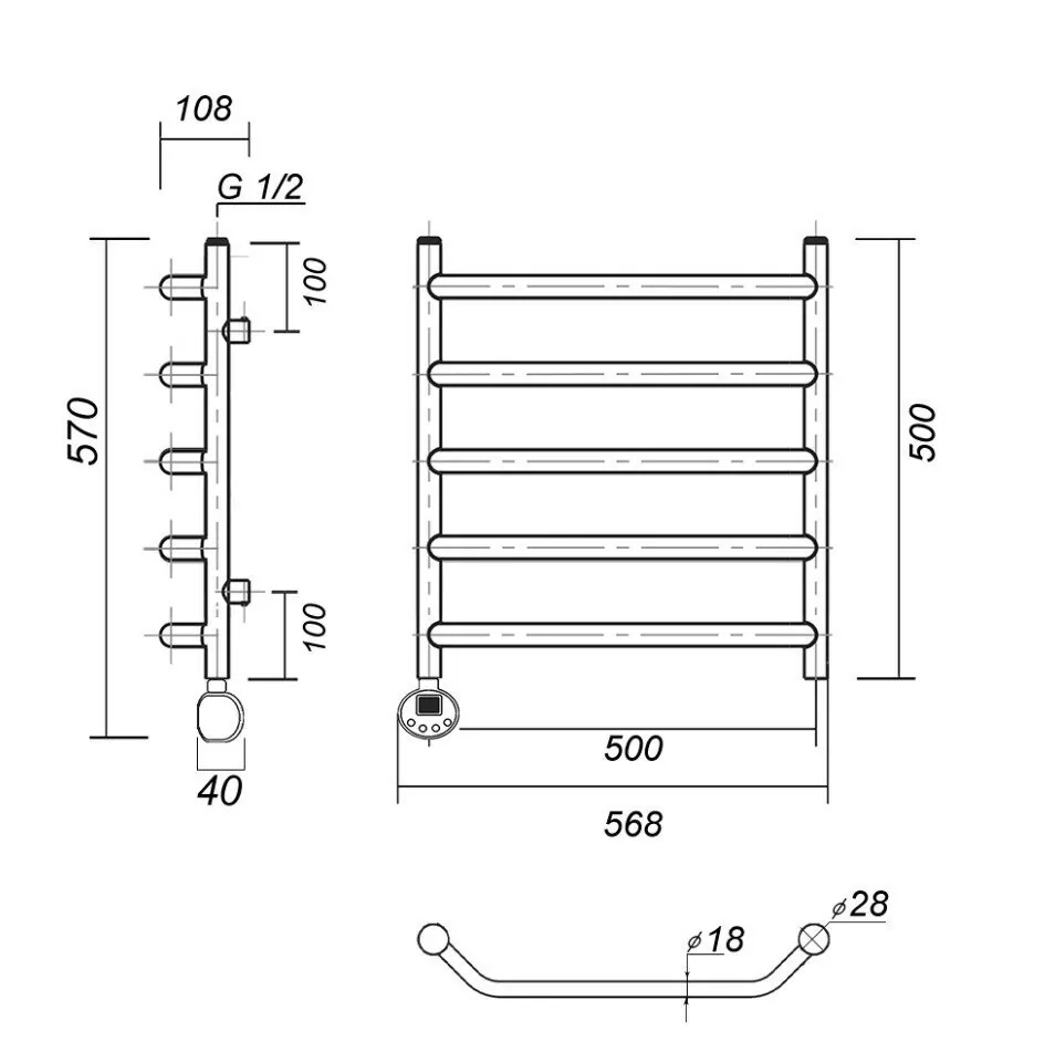 Полотенцесушитель электрический Domoterm Лаура П5 500x500 АБР EL левый, античная бронза