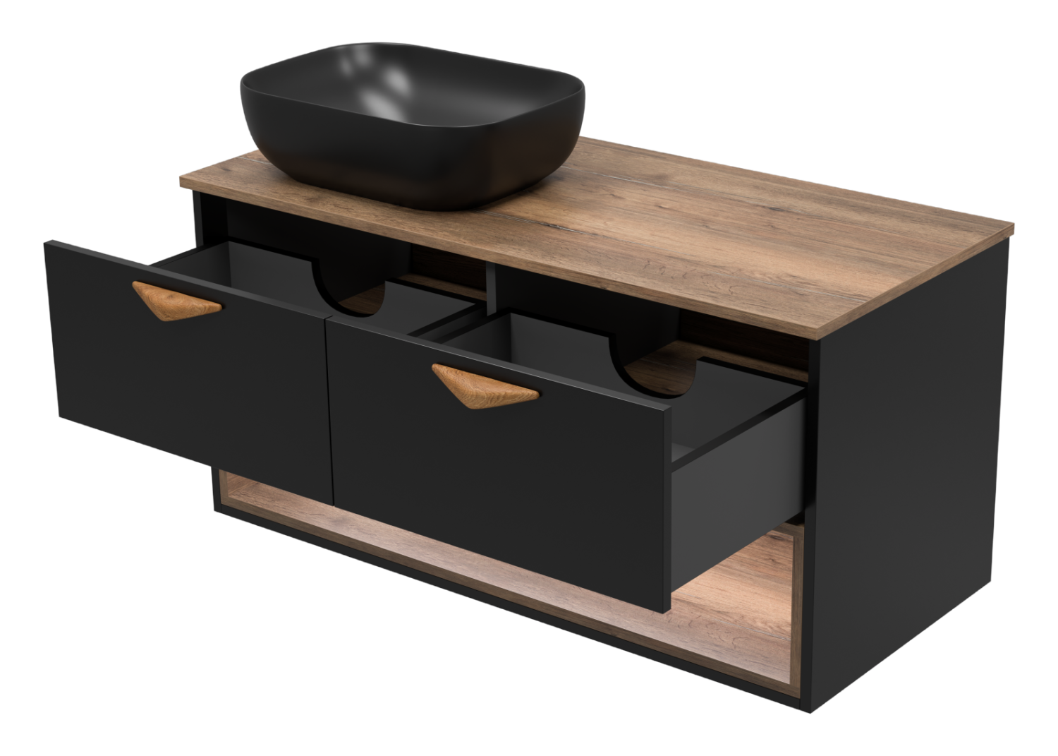 Тумба с раковиной Brevita Bergen 105 с подсветкой подвесная, черный/дуб галифакс