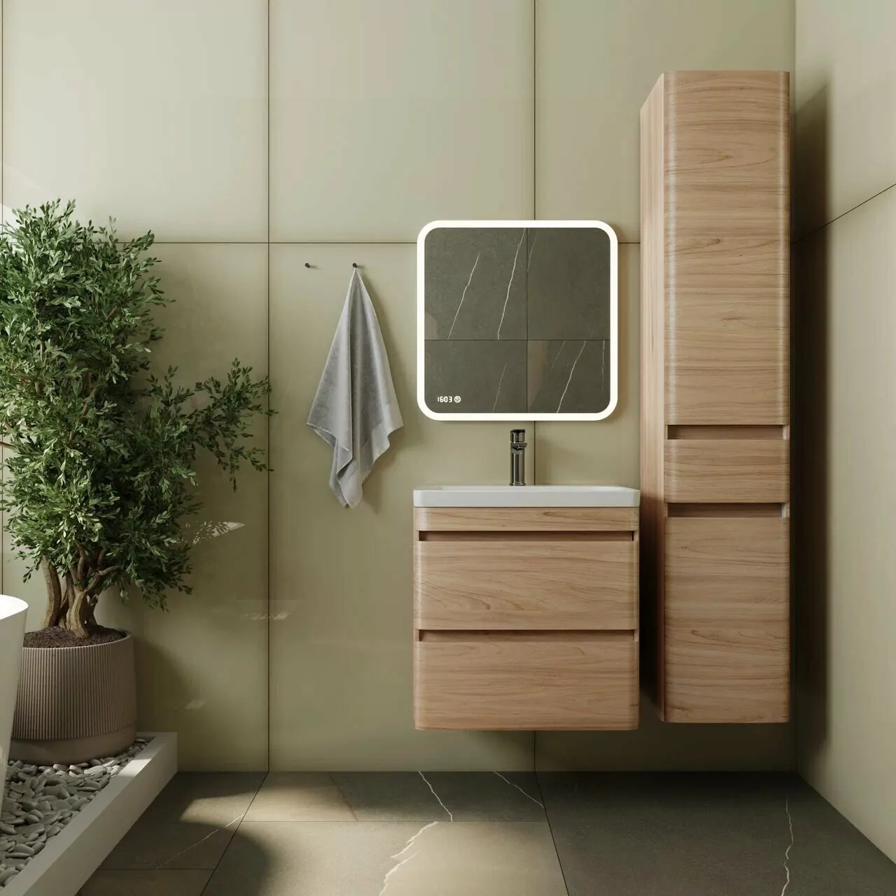 Тумба подвесная Style Line Атлантика 60 Plus Люкс с раковиной Атлантика 60, ясень перламутр