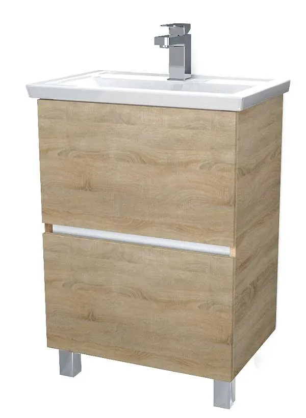 Тумба напольная 1Marka Aris 60Н 2я с раковиной Фостер 60, 2 ящика, дуб сонома