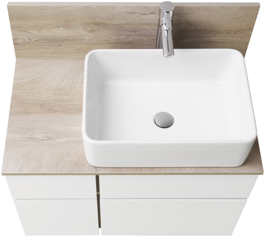 Тумба Aquaton Мишель 100 с раковиной Лола 60 подвесная, дуб эндгрейн, белый