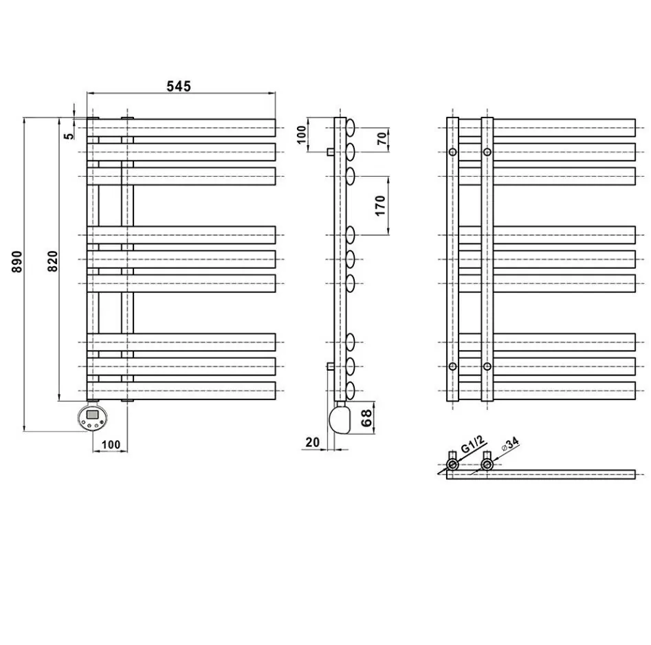 Полотенцесушитель электрический Domoterm Гамма П9 500х820 EL левый, графит