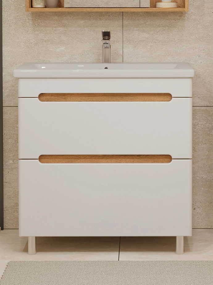 Тумба напольная SanStar Diva 80 с раковиной Moduo 80 белый, Дуб вотан