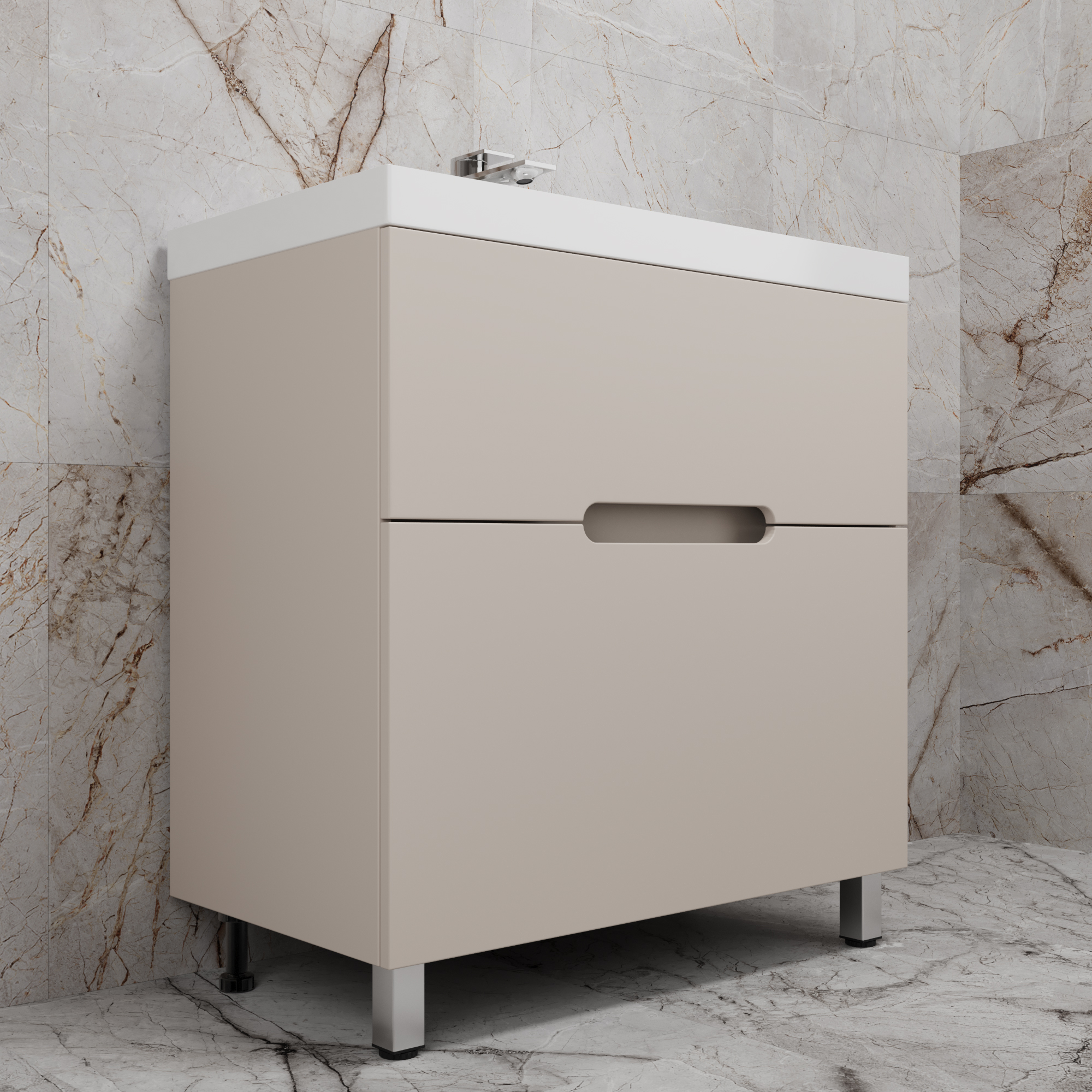Тумба напольная Style Line "Матис 80" с раковиной ASTI 80 белый, (2 ящика), Крем