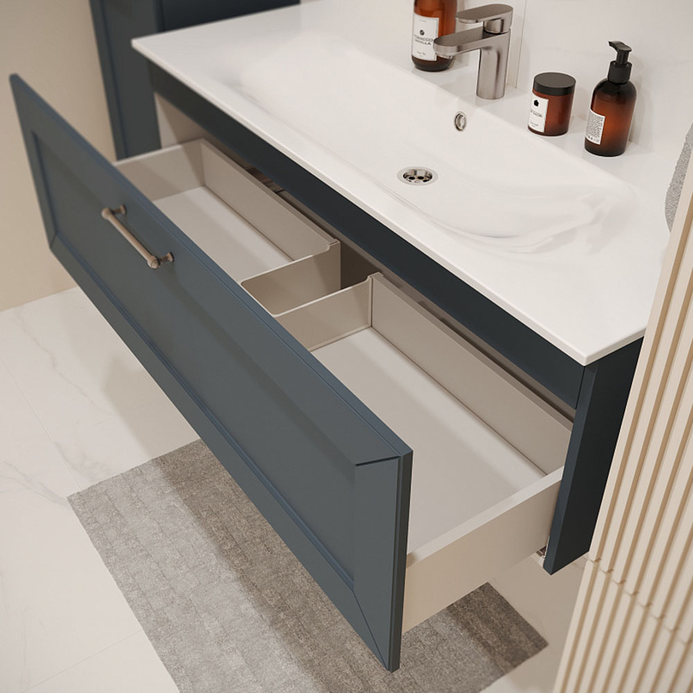 Тумба с раковиной подвесная (120 см) Terminus Victoria VIC101201703101O, серый шёлк, ручки черный