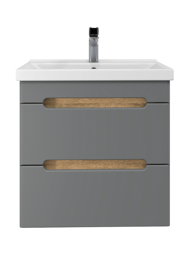 Тумба подвесная SanStar Diva 60 с раковиной Фостер 60, дуб вотан, графит софт