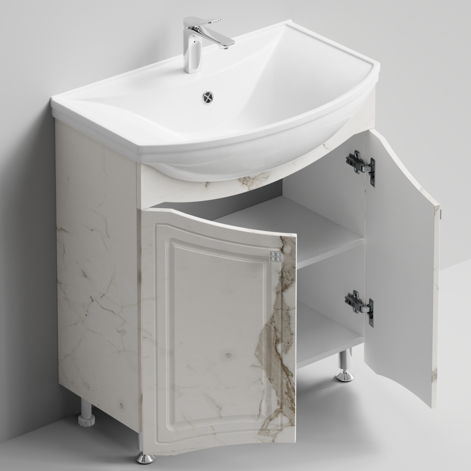 Тумба с раковиной Адам 75 напольная, Мрамор Белый натур милк