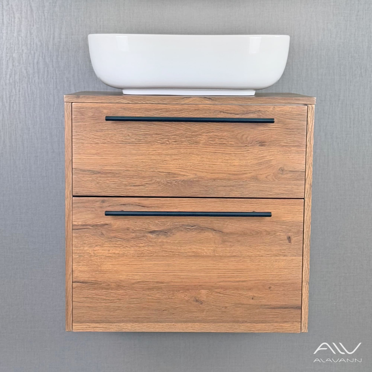 Тумба подвесная Alavann Rondo 60 с раковиной Moduo 50 SQUARE, дуб