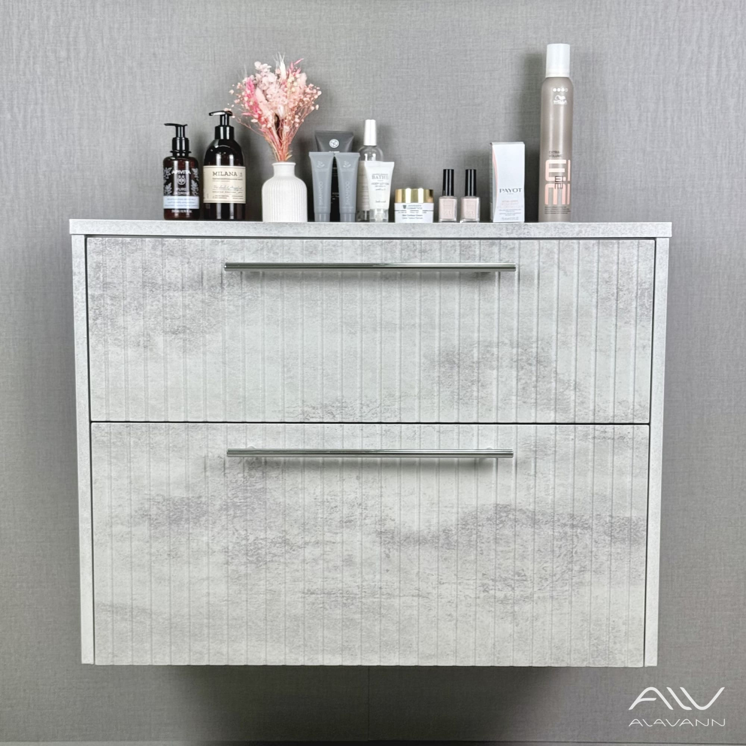 Тумба подвесная Alavann Emma 80 под накладную раковину, серый бетон