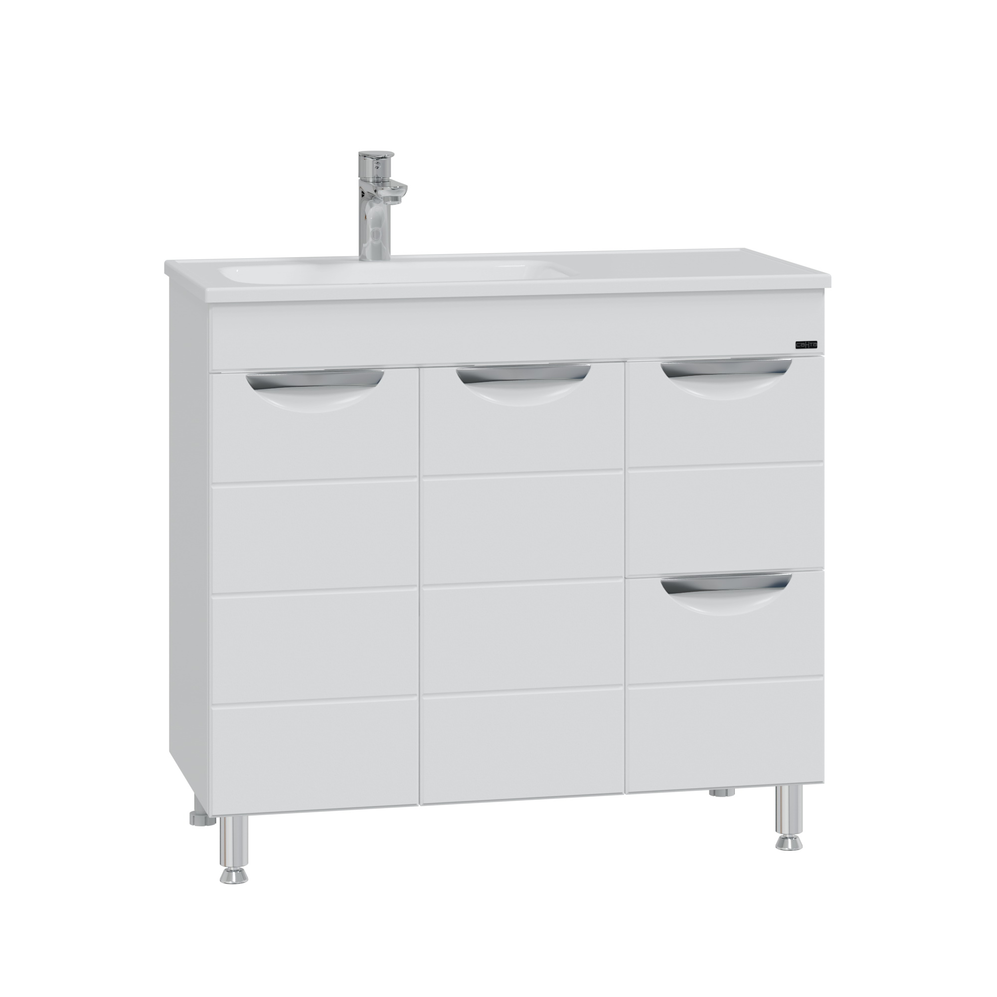 Тумба напольная Санта Родос 90 с раковиной Венера 90, 2 ящика, 2 двери, белый