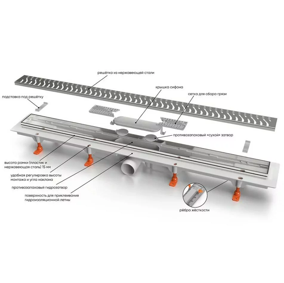 Душевой лоток MCH Veconi Line 650 с решеткой хром