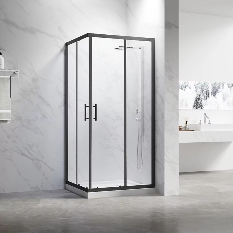 Душевой уголок Veconi RV27B-10090-01-C8 100х90 прямоугольный, без поддона, прозрачное стекло, черный матовый