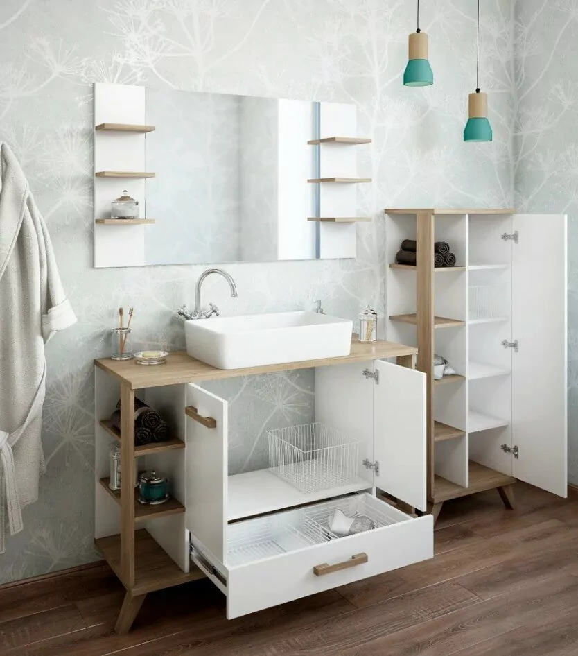 Тумба с накладной раковиной Sanflor Ингрид 120 напольная, белый матовый, швейцарский вяз от магазина Vanna-Vanna.ru!