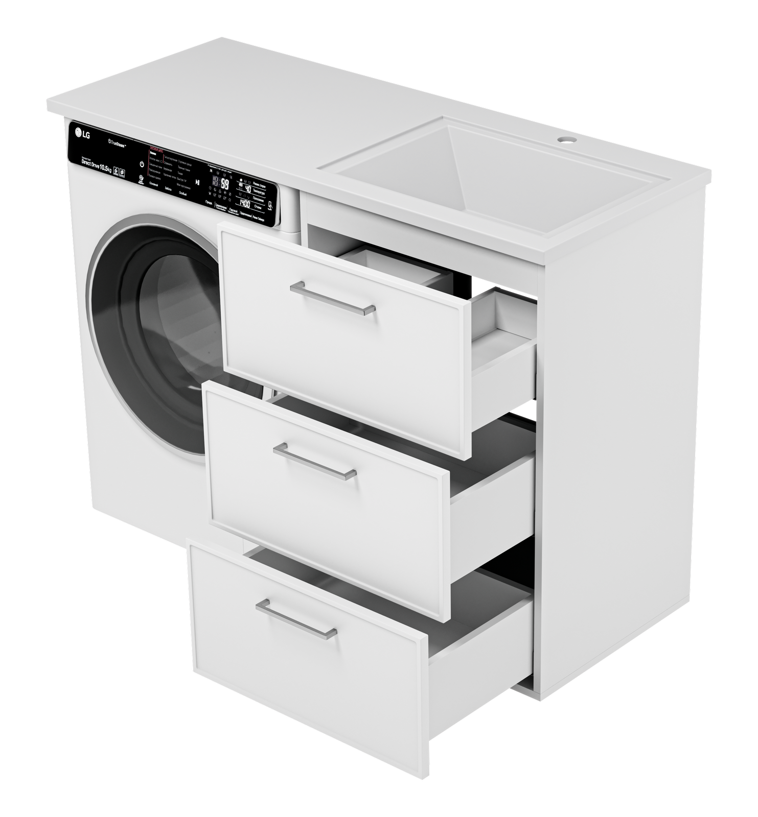 Тумба с раковиной Brevita Frame 55 под стиральную машину напольная правая (белая)