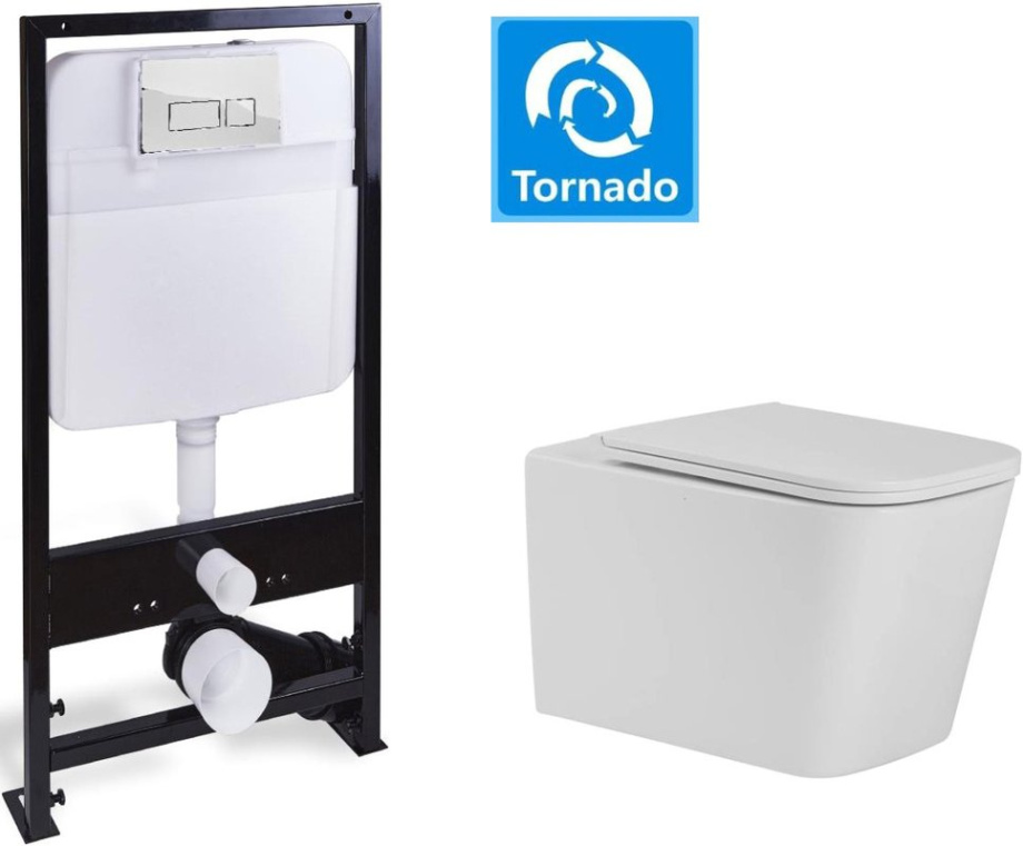 Унитаз подвесной SantiLine SL-5027+SL-01 с инсталляцией и кнопкой, белый